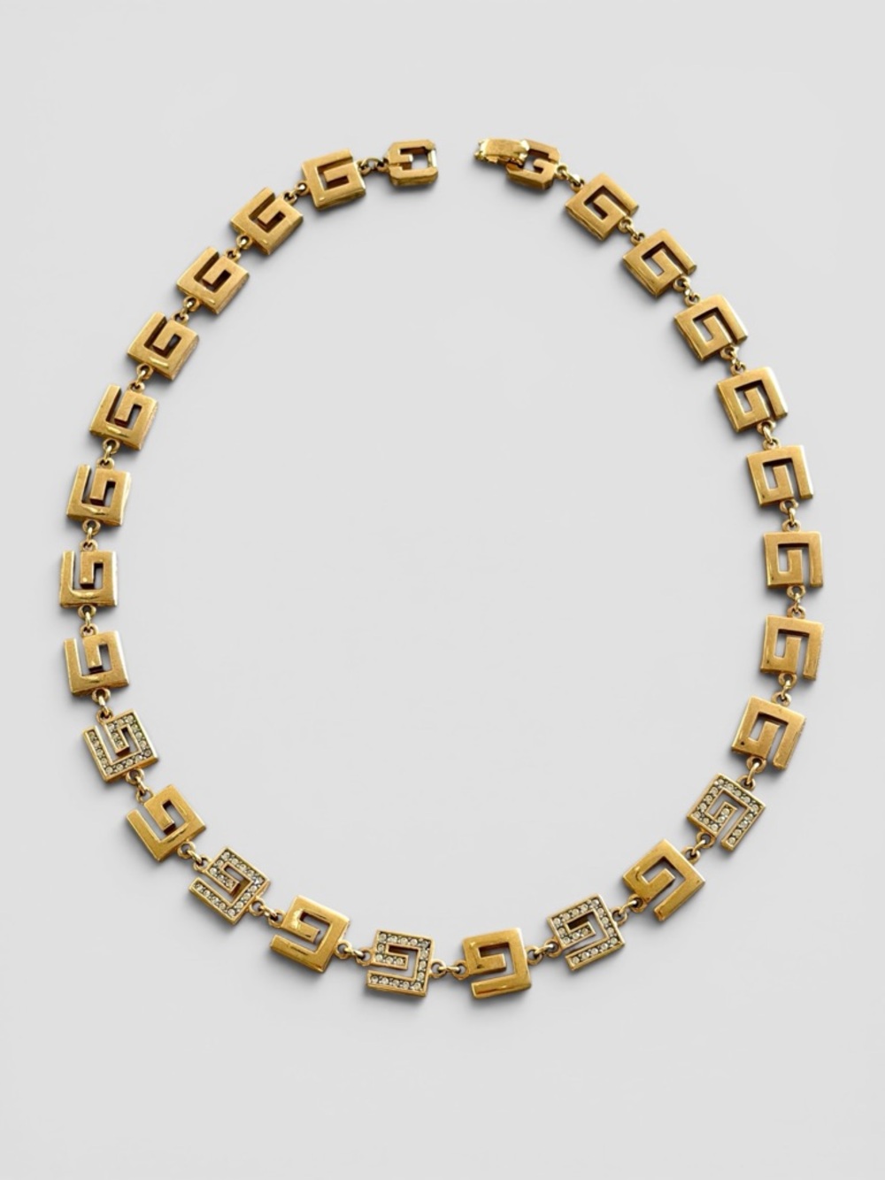 Givenchy Gold-Tone Greek Key Link Necklace/Chocker with Crystal Accents